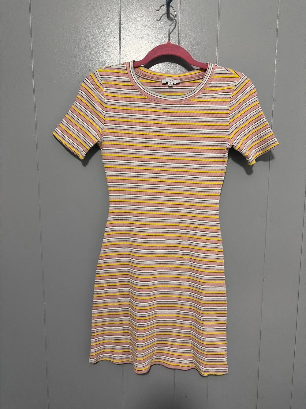 Fate Kristin Pink Metallic Ribbed Striped Casual Fitted T-shirt Mini Dress S